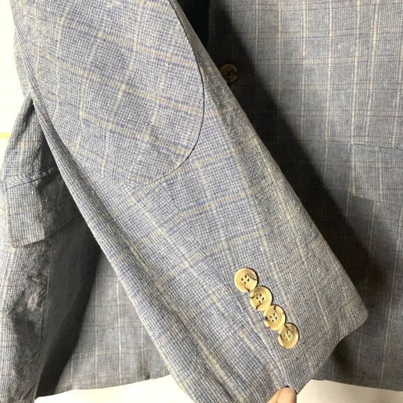 Joseph Abboud Blue/Gray Plaid Dual Vent Linen Cotton Blazer Jacket Mens Size XXL - Picture 5 of 9